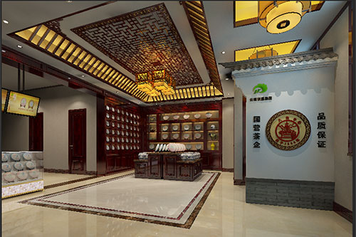市中古朴典雅的中式茶叶店大堂设计效果图